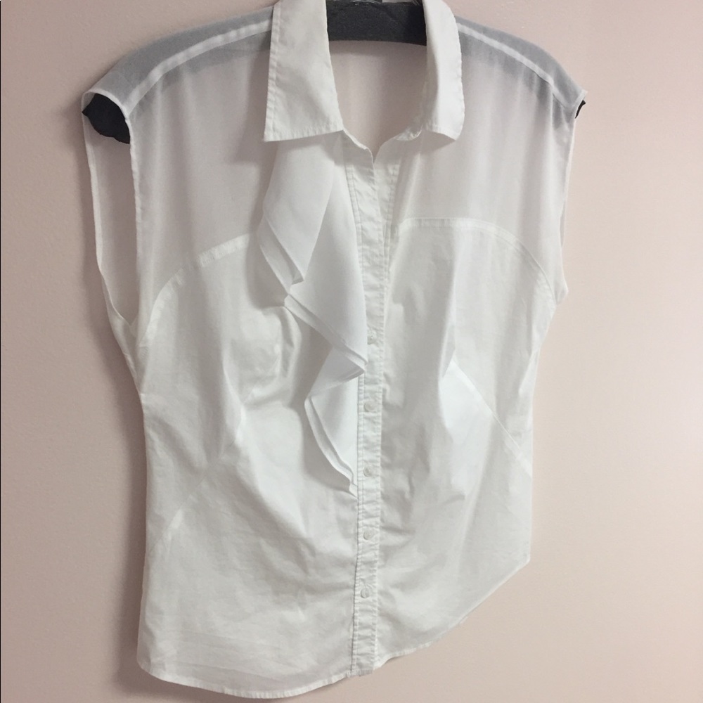 Ann Taylor White sleeveless top sheer shoulders